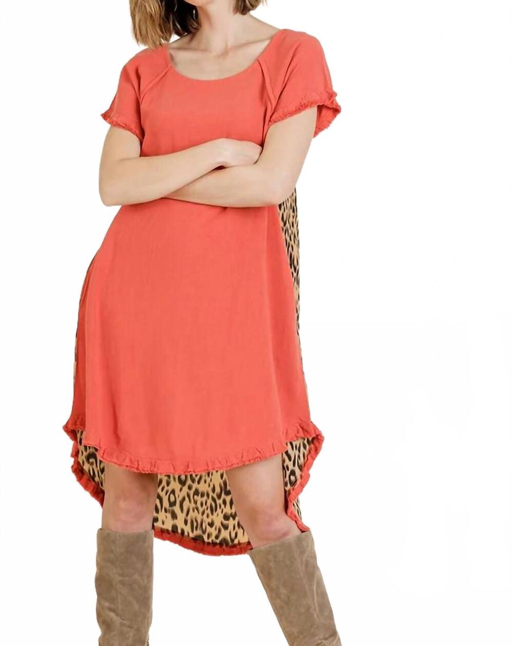 NEW UMGEE andrea hi low leopard back dress in carrot